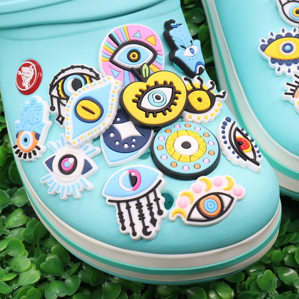25PCS/Set Evil Eyes Shoes Charms Silicone Shoe Accessories Wristband Hole Slipper Decor Adult Kids X-mas Gifts