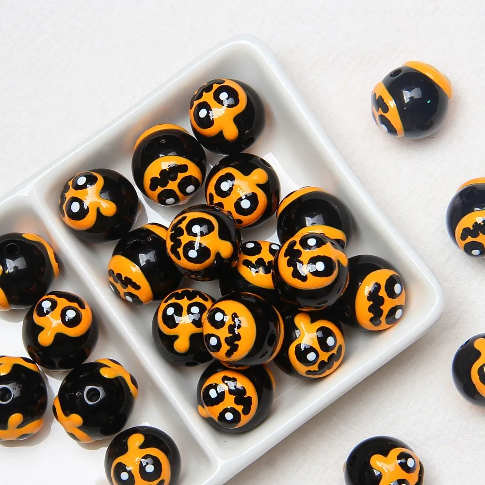 10pcs16mm Beaded Beads Pen Pumpkin Ghosts DIY Scattered Beads for Beaded Pen Bracelets Chains Halloween Christmas Decor Beads