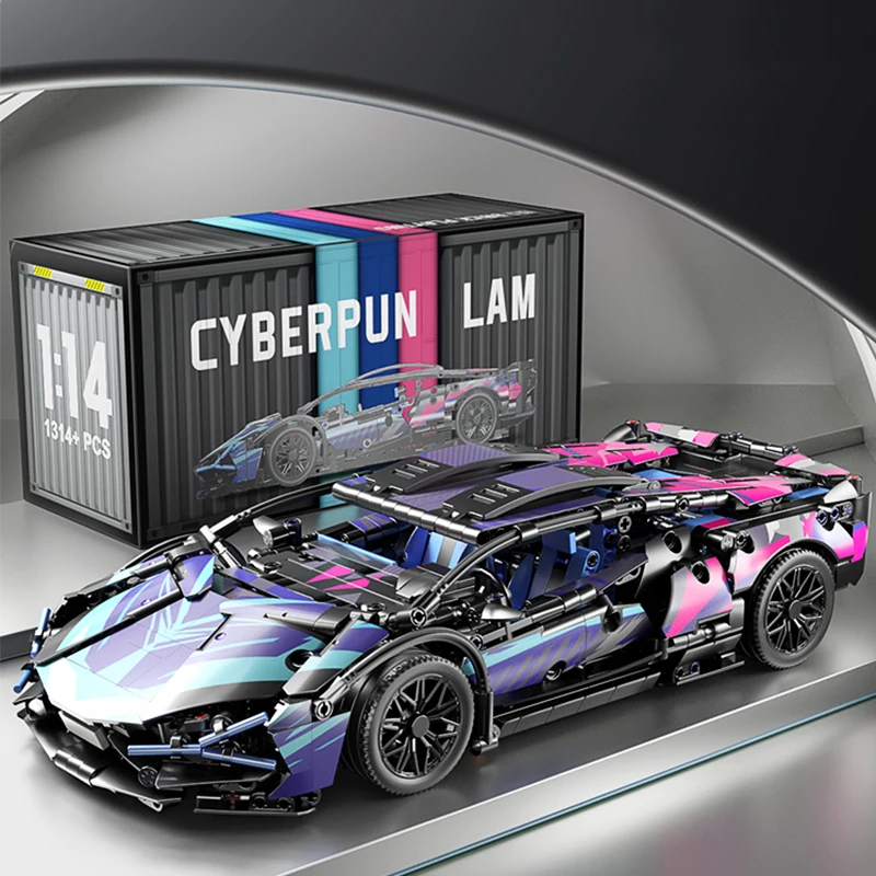 1314PCS Black Purple Lamborghinised Sian Sport Car Building Blocks Assemble Racing Vehicle Bricks Toys Birthday Gift For Kid Boy