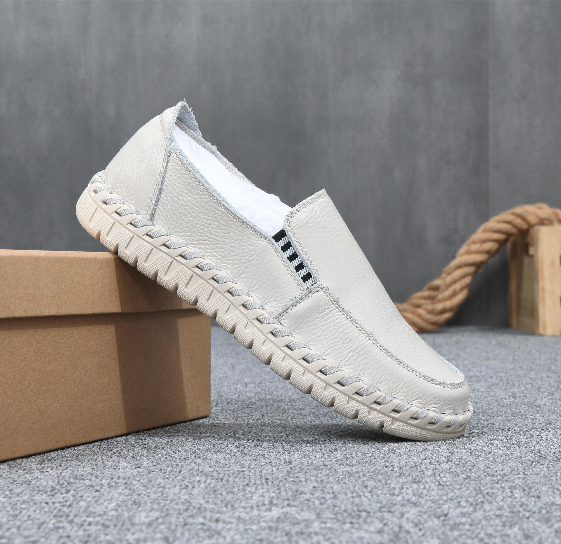 2024 Men's breathable casual driving top layer cowhide beanie Genuine leather slip-on shoes for lazy people 0328d