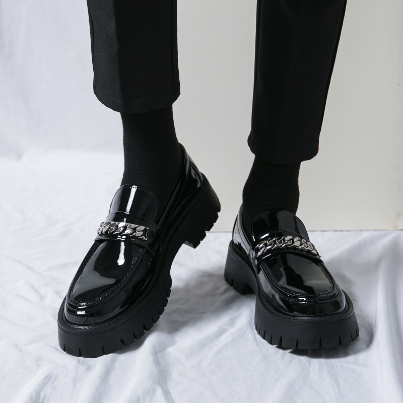 Spring Lacquer Leather Casual Shoes for Men Chain Loafers Men Shoes Slip-on High Quality Thick Bottom Oxford Shoes Wedding Shoes