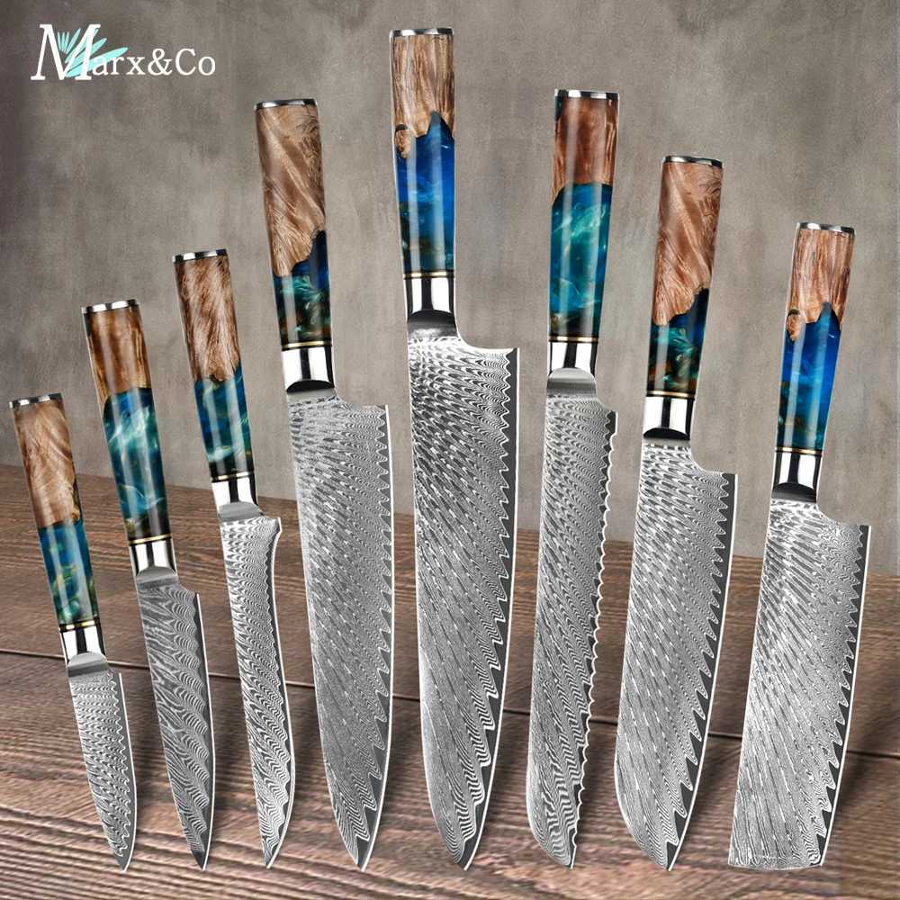 Damascus steel kitchen knife VG10 chefs side dish bread knife chefs sharp edge Japanese Santoku knife resin wooden handle set X241102