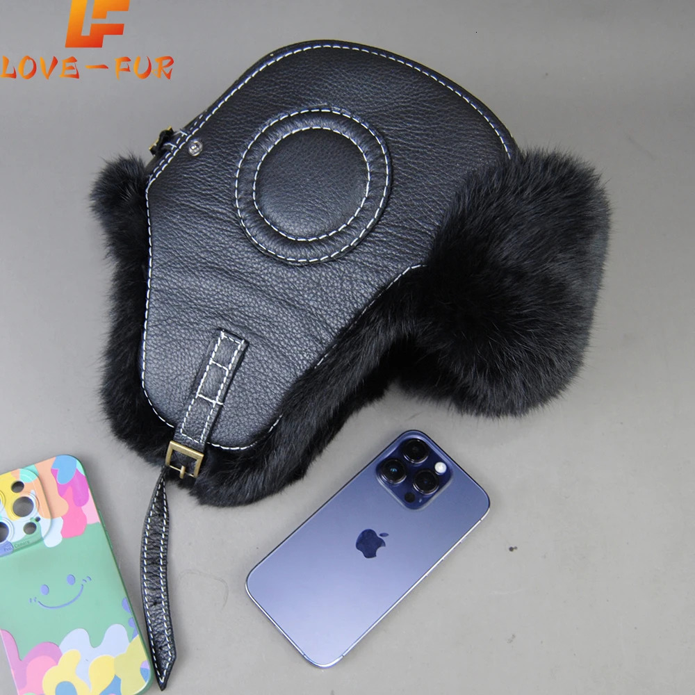 Mens 100% Natural Rabbit Fur Bomber Hat Winter Russian Mens Warm Genuine Sheepskin Hat 241031