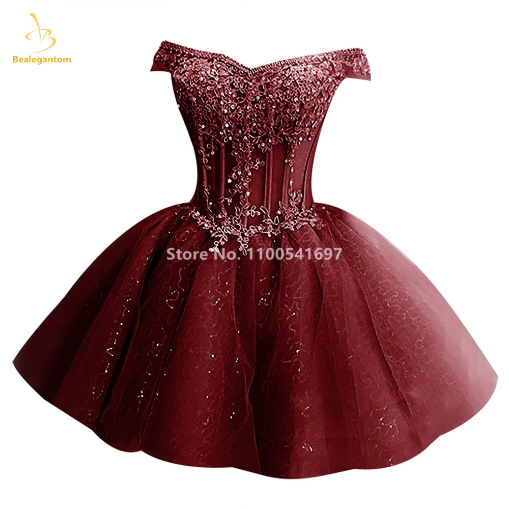 Bealegantom Lace Short Homecoming Dresses Beaded V Neck Tulle Off The Shoulder Prom Party Cocktail Gown Vestidos De Graudation