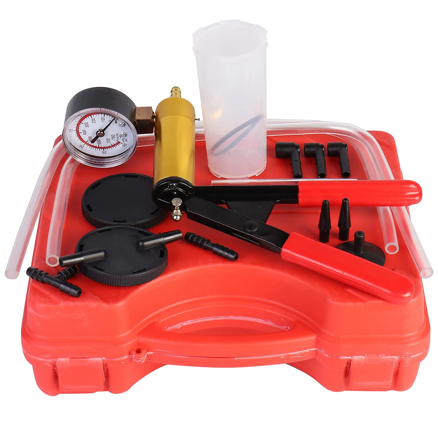 Hand held Vacuum Pump Tester Set 2 in 1 Brake Bleeder Kit with Adapters For One-Man Brake and Clutch Bleeding System
