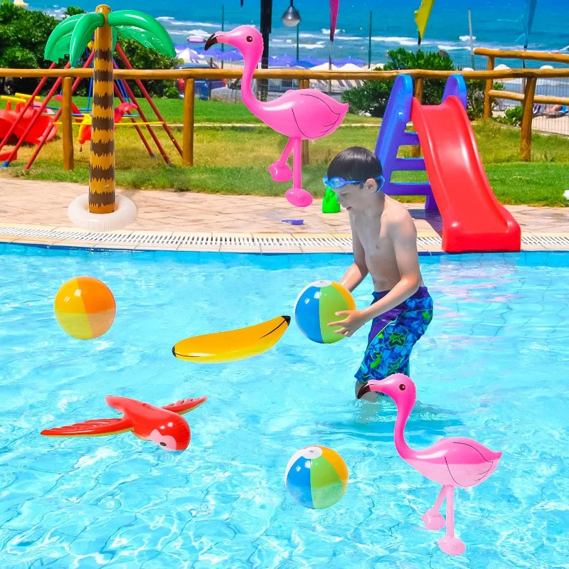 Inflatable Palm Tree Flamingo Banana Beach Ball Parrot Beach Pool Toys for Hawaiian Party Summer Pool Beach Party Decorations