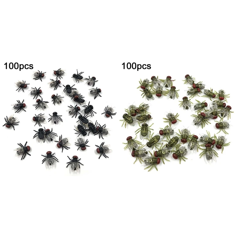 W3JF 100 Pcs Fake Flies Plastic Simulated Insect Fly Bugs Joke Prank Halloween Party