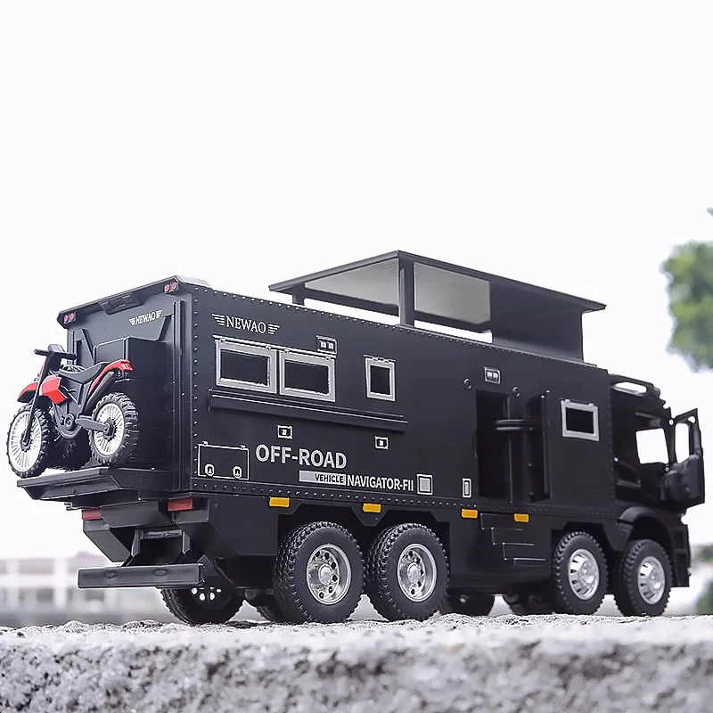 1/28 Arocs Unimog Alloy Motorhome Touring Car Model Diecast Metal Off-road RV Vehicles Model Sound and Light Children Toy Gift