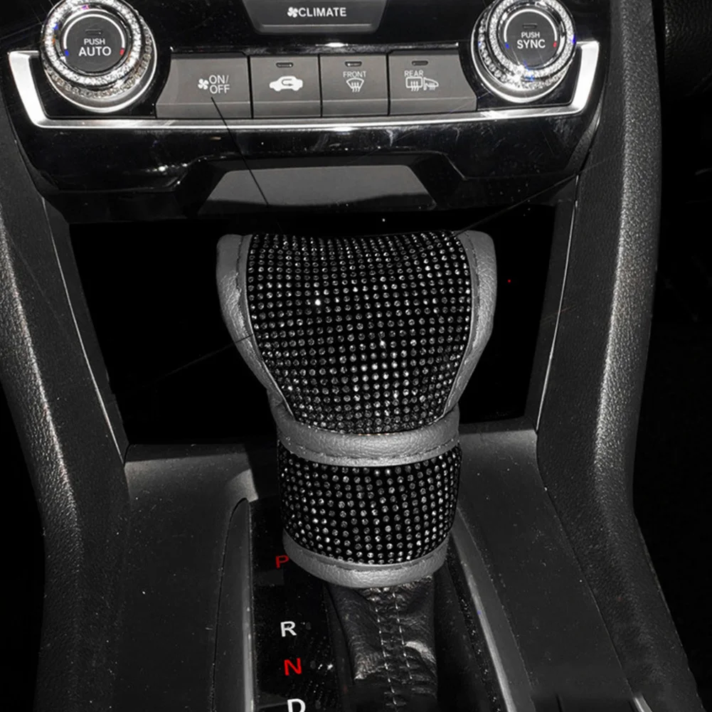 Bling Leather Auto Gear Shift Knob Cover Universal Crystal Rhinestones Car Accessories for Women