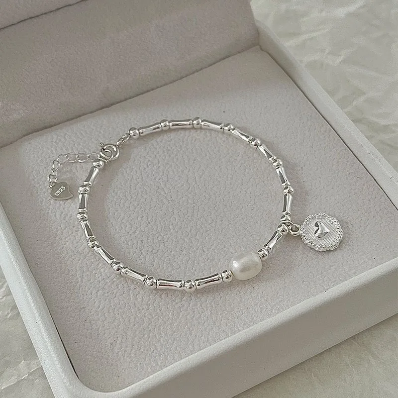 925 Sterling Silver plated Pearls Bamboo Knots Bracelet for Women Girl Simple Korean Jewelry Birthday Gift Dropshipping
