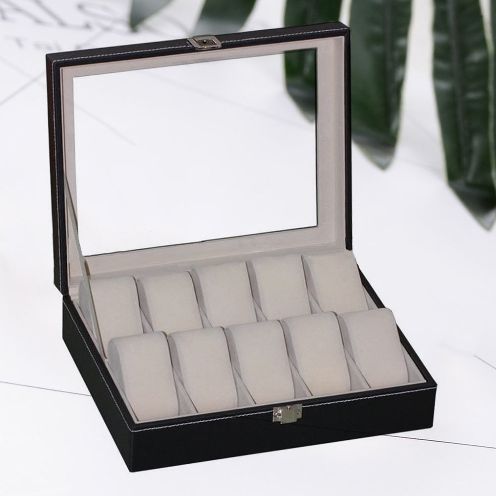 Portable 10 Slots Watch Box Jewelry Bracelet Case Artificial Leather Alloy Composite Board Organizer Rings Display Holder