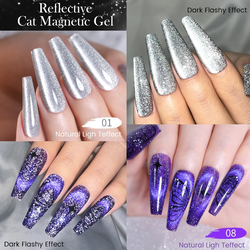 BORN PRETTY 10ml Reflective Glitter Gel Nail Polish Sparkling Shining Cat Magnetic Gel Snowlight Effect Soak Off UV Varnish