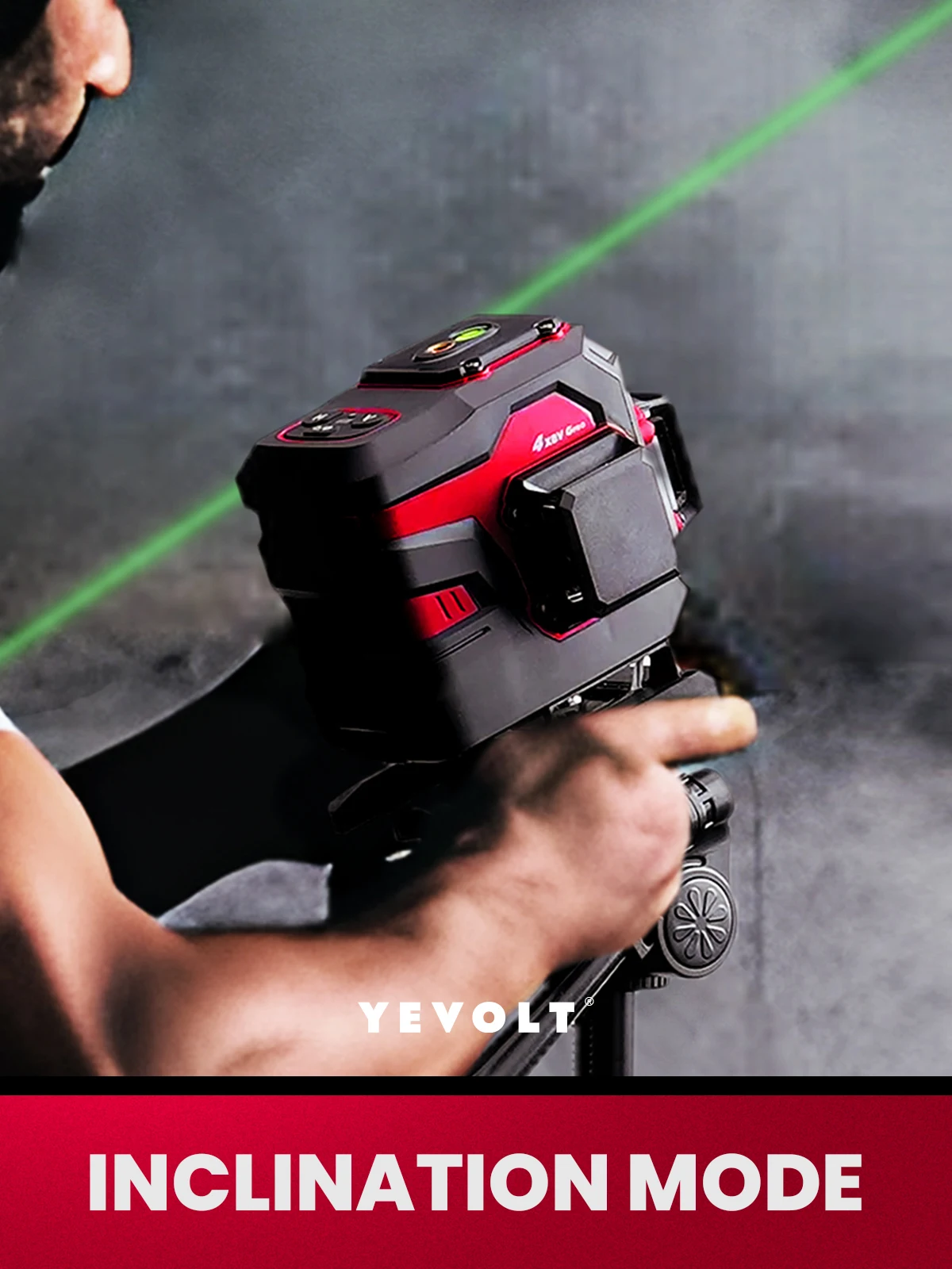 YEVOLT YVGLL4XS12TB2DP 3-Plane Green Beam Laser Level Kit 360 3D 12-Line Ground Line All Day Work Self-Leveling Measuring Tools