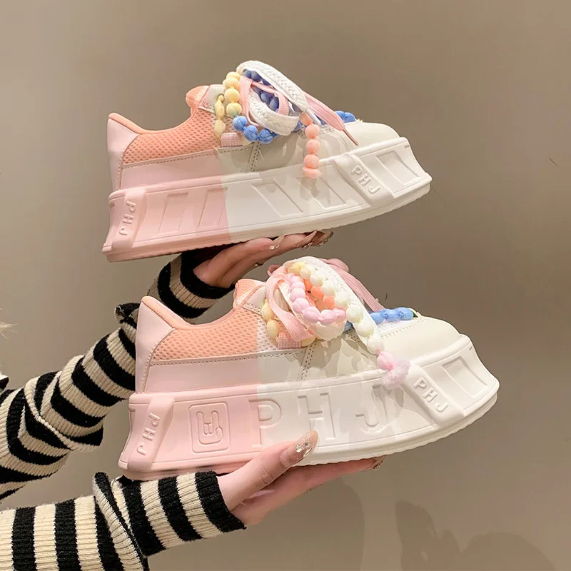 Designer Dad Shoes for Women Girls Lucky Platform Vulcanized Shoes Ladies Colorful Round Head Casual Female Lace Up Shoes