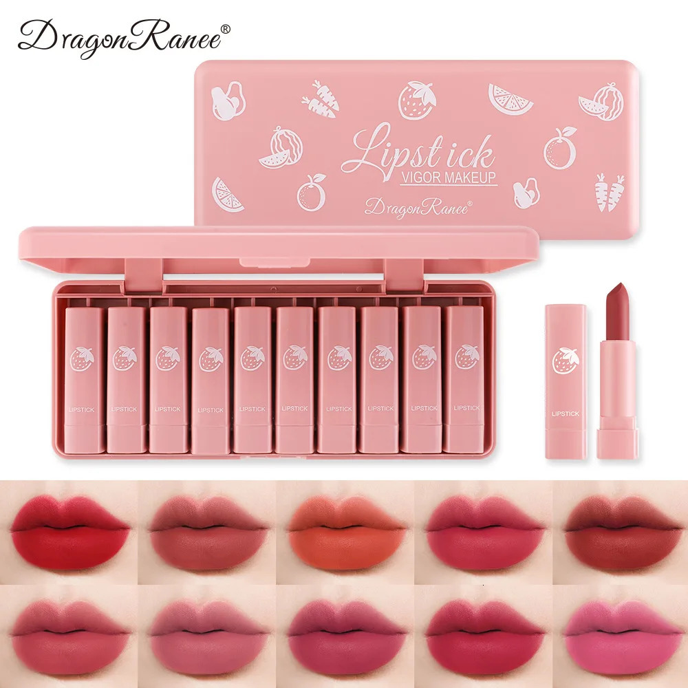 10 colors/box lipstick set lipstick makeup sexy womens velvet matte lipstick coloring durable waterproof stick free cup cosmetics set 241031