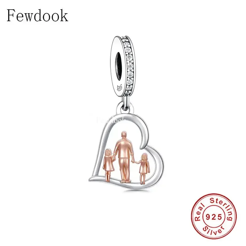 Fit Original Pan Charm Bracelet 925 Sterling Silver Mother and Two Children Mummy We Love You Bead For Making Women Berloque DIY