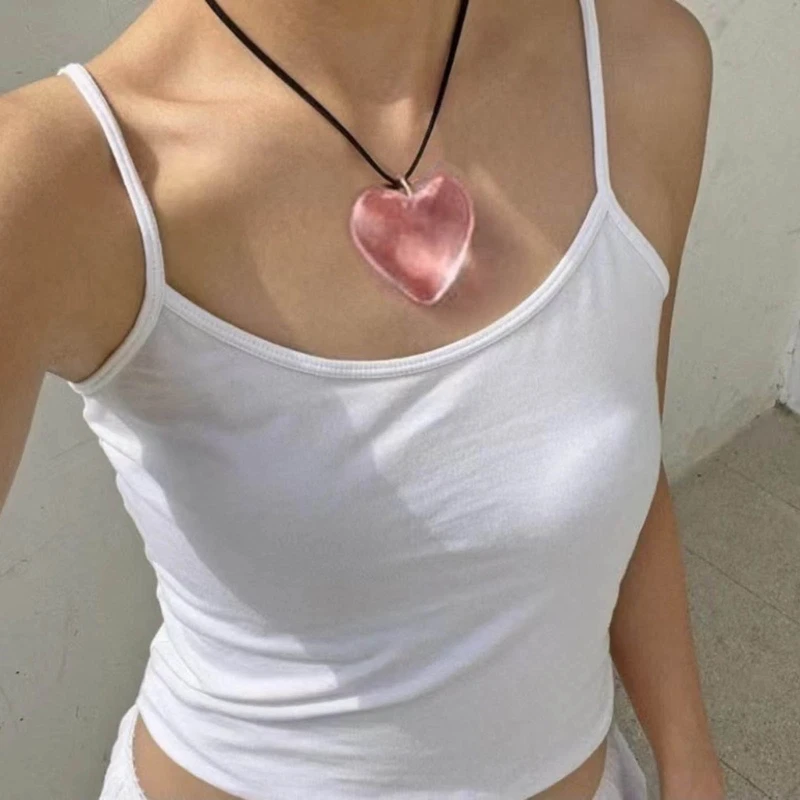 Women Necklace Heart Pendant Neckchain Acjustable Cord Choker Clavicle Chain Gift for Her Y2K Jewelry Accessory