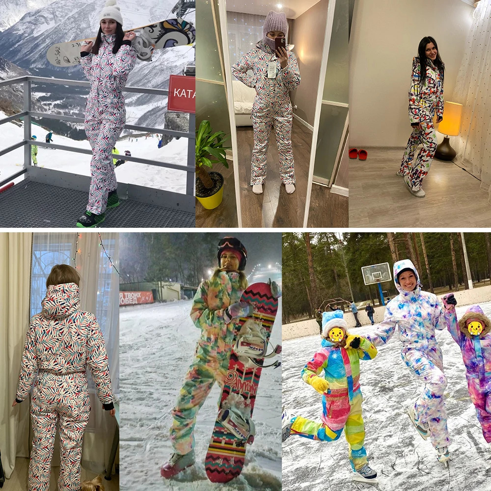 New One-Piece Suit Women Thickened Warm Outdoor Sports Snowboarding Jacket Jumpsuit Wind Proof Waterproof Snow Pants Ski Set