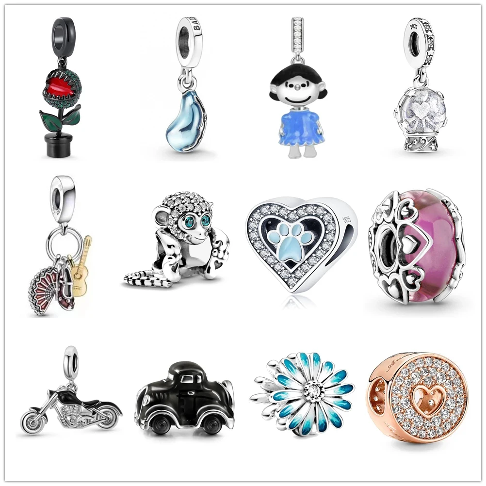 New Sterling Sier piranha flower paw Dangle Charm fit Pendant charms bracelet for women DIY Women Jewelry 5