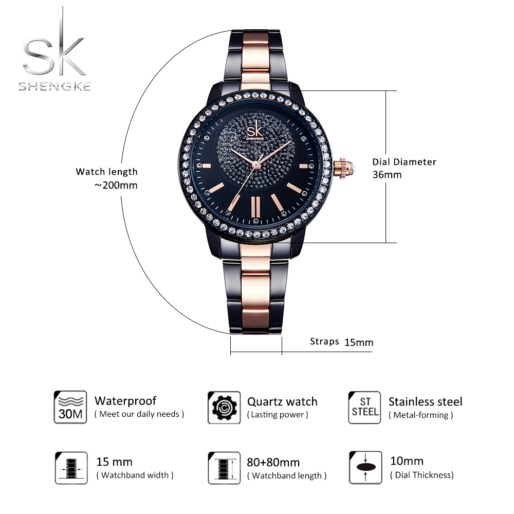 Shengke Rose Gold Watch Women Quartz Watches Ladies Top Brand Crystal Luxury Female Wrist Watch SK Girl's Clock Relogio Feminino