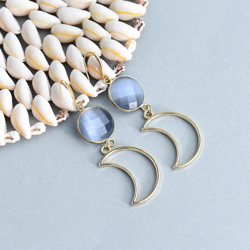BOJIU Trendy Gold Color Moon Drop Pendant Earrings Womens Long Statement Pendant Earrings for Wedding Christmas Jewelry EA049 241031