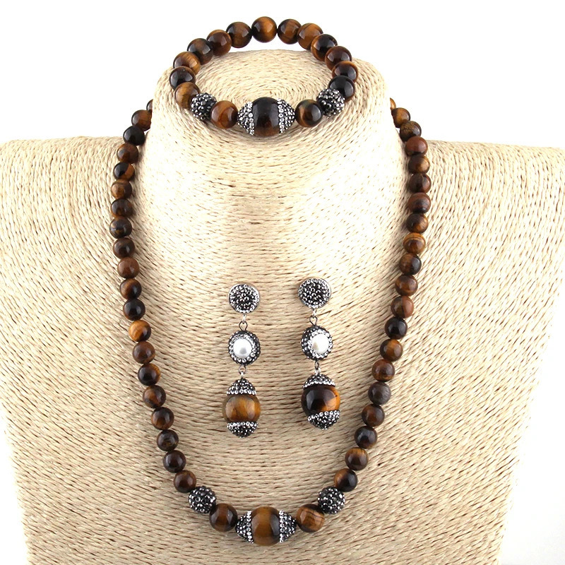 Free delivery fashionable Bohemian jewelry set natural stone chain bracelet handmade paved stone necklace bracelet 241031