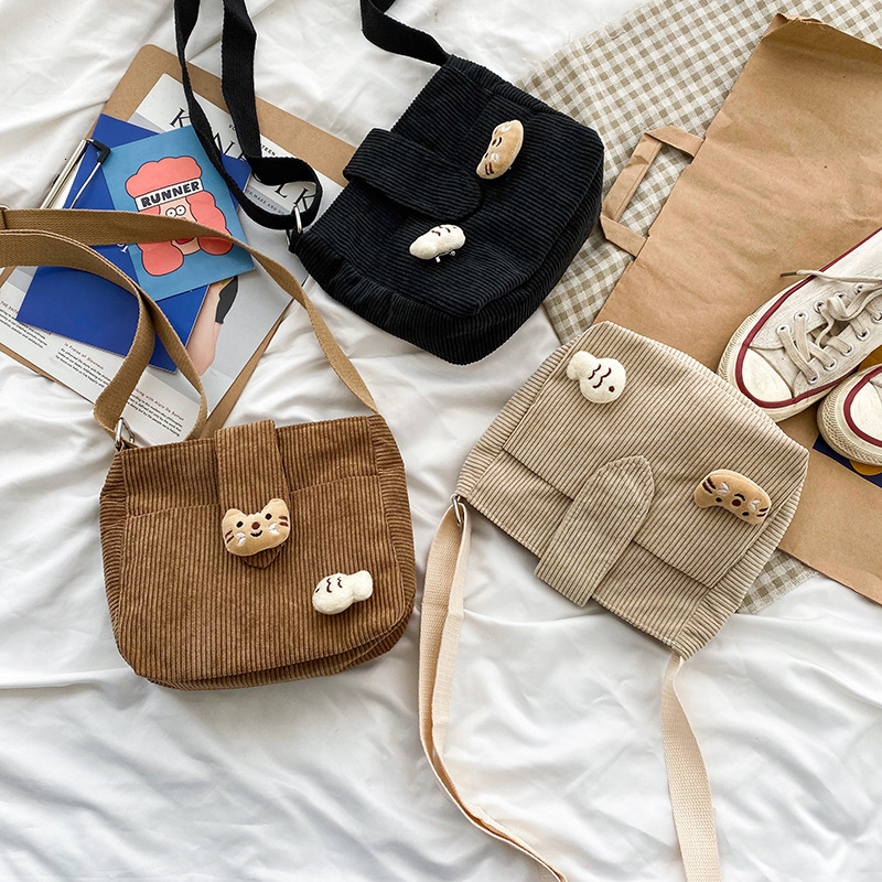 Autumn and Winter New Antique Girl Cute Doll Plush Cat Corduroy Body Funny Small Bag #14 5522b