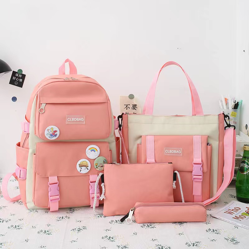 4 Pcs Set Kawaii Backpack For Student School Bags For Teenager Girls Schoolbag Book Bags Pencil Case Women Travel Backpack Tote