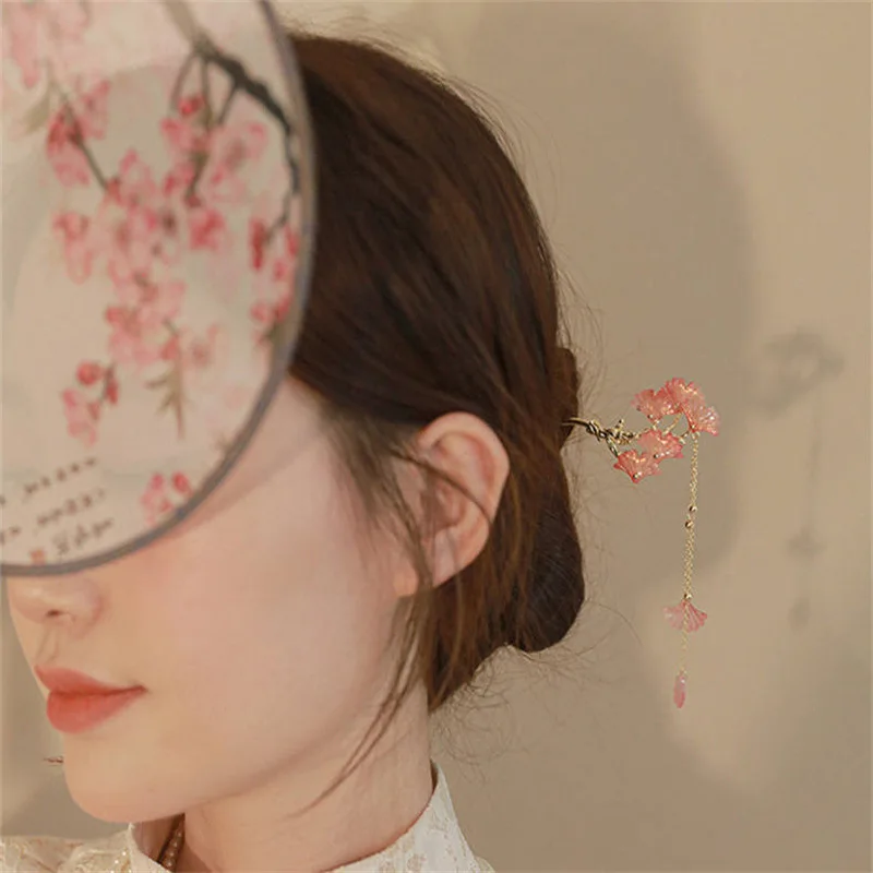 Tassel Ginkgo Leaf Hair Stick Chinese Hanfu Hair Accessoreis Fairy Insert Hairpin Chopstick Antique Girls Hair Bun Jewelry Tiara