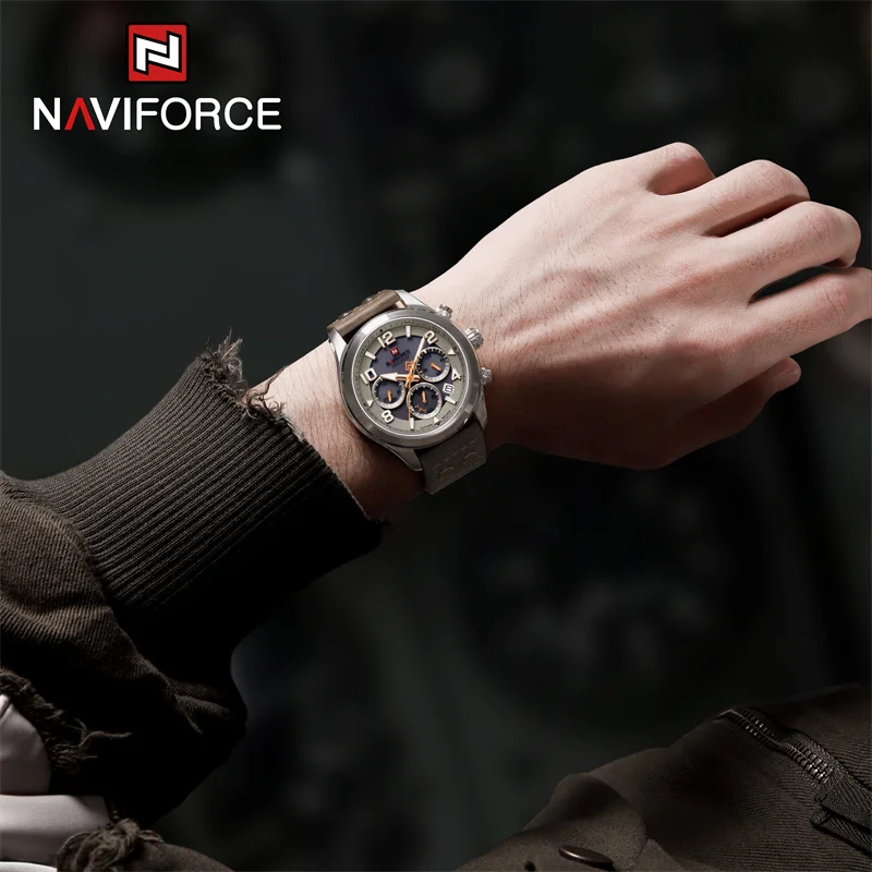 NAVIFORCE Brand Casual Sport Men's Quartz Watches Eco-Drive Movement Genuine Leather Strap Waterproof Luminous Wristwatches 2023