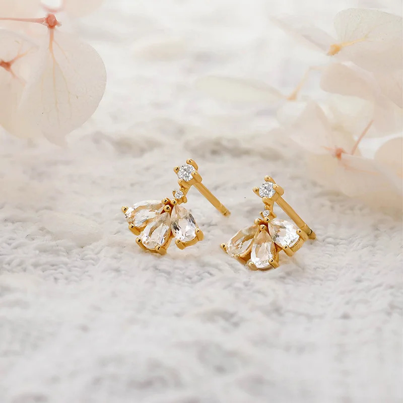 LAMOON natural gemstone yellow jade stud earrings womens 925 sterling silver gold-plated exquisite jewelry elegant ballet Christmas gift 241031