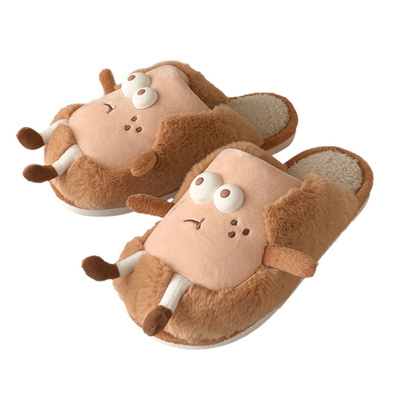 Personality Creative Cute stereo Toast slipper for Women Girls Ladies Fall/Winter Warm fur slide Furry plush mule Luxury women's shoes Flat slipp