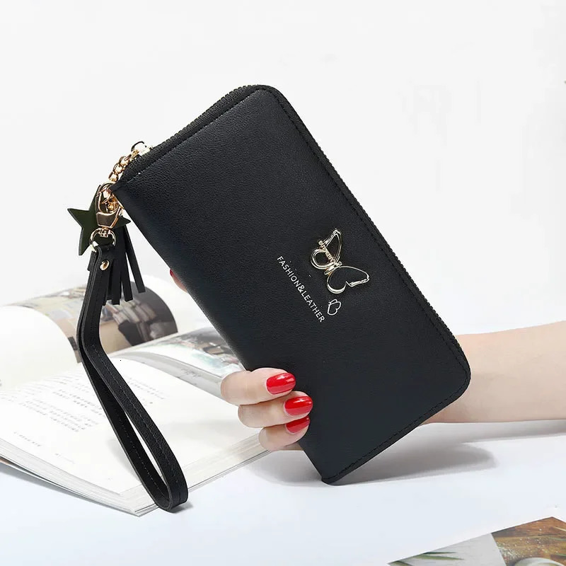 New Designer Fashion Butterfly Women's Wallet Wrist Handle Phone Case Long Money Bag Handbag Women's Wallet Card Clip