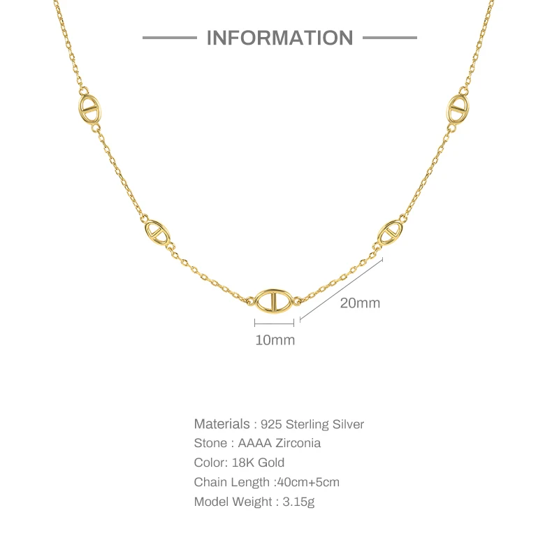 CANNER Mini Geometry Necklace For Women 925 Sterling Silver Long Chain Wedding Jewels Luxury Rock Punk Ball Gold 18K Original
