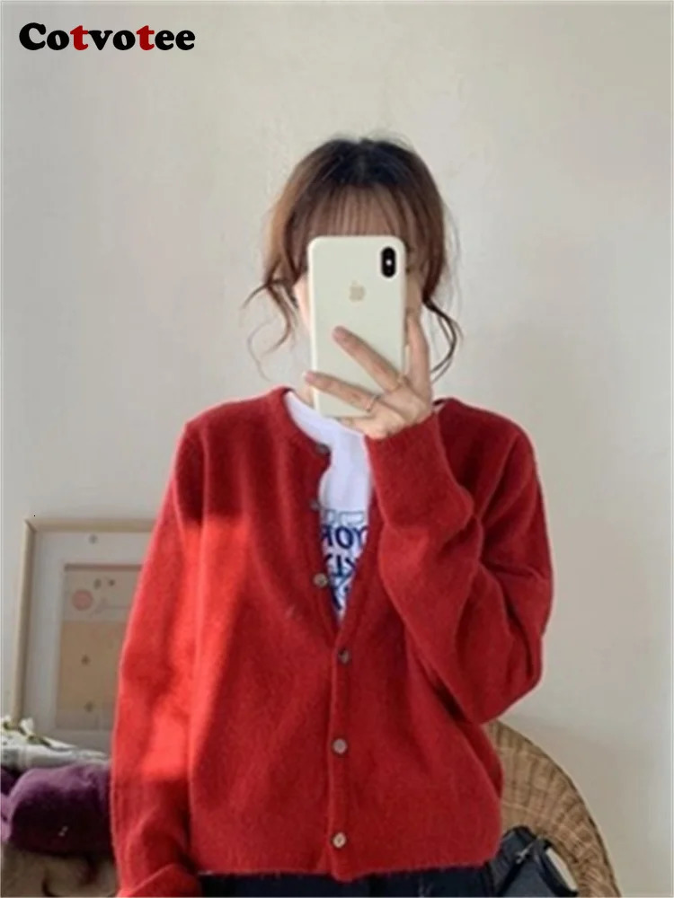 Womens knitted cardigan wool sweater Korean fashion button up basic slim fit sweater elegant and unique autumn and winter navy blue gray Mu top 241031