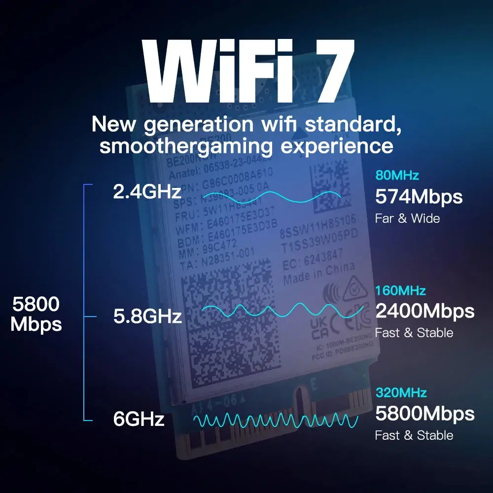 New 5.8 Gbps Wi-Fi 7 Bluetooth 5.4 PCI-E Wifi Adapter Intel BE200 Card 2.4/ 5/ 6 GHz 802.11be For Windows 11 PC Desktop