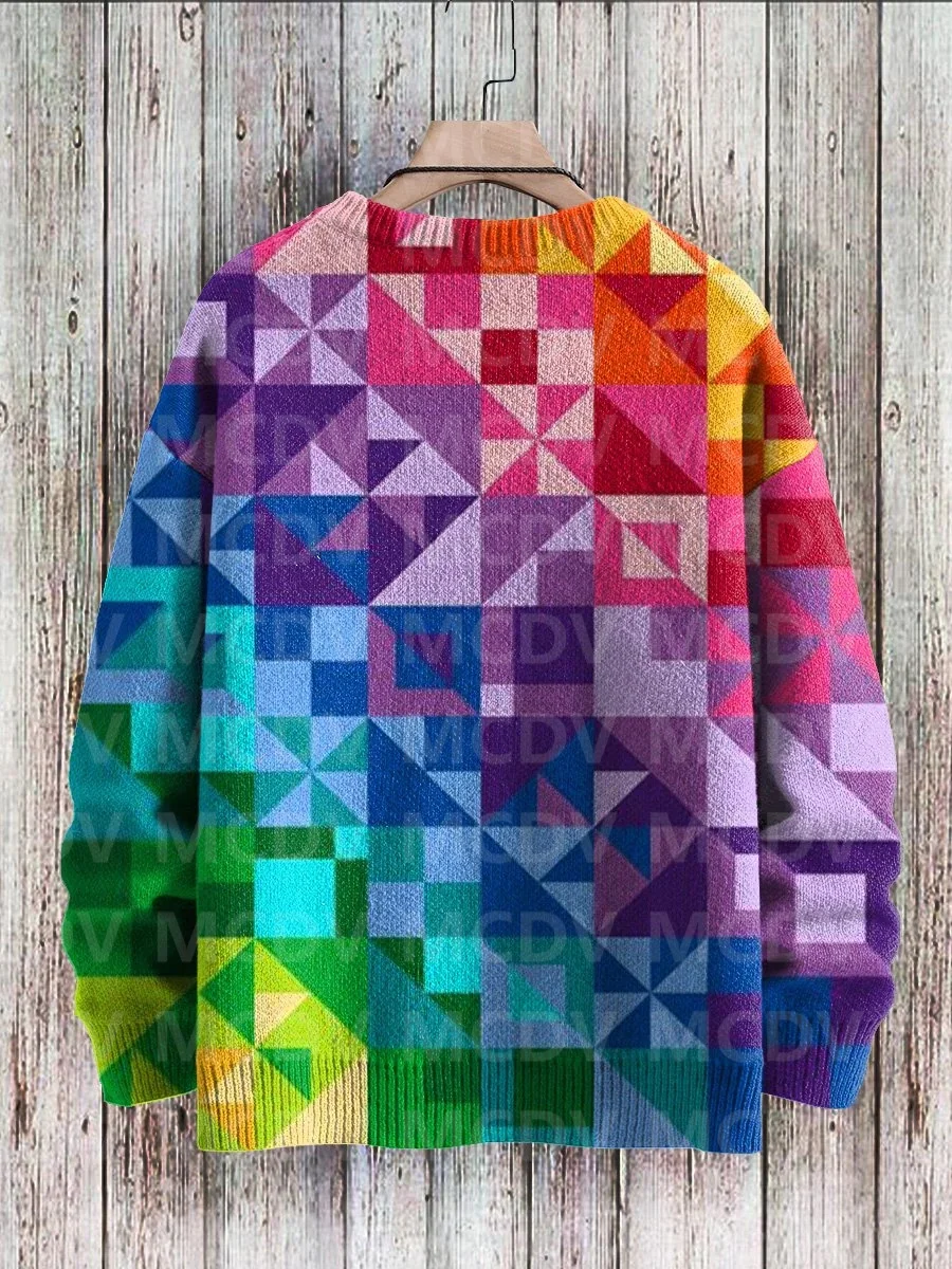 Unisex Rainbow Gradient Art Knit Casual Printed Sweatshirt Women For Men Sweater