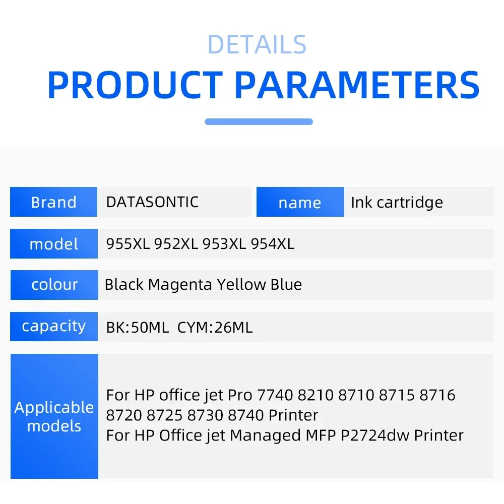 New 955XL 952XL 953XL 954XL Universal Ink Cartridge for HP Officejet Pro 7740 8210 8710/5 8716 8720/5 8730 8740 P2724dw Printer