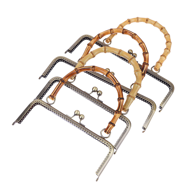 1Pcs Vintage Metal Purse Bag Frame Kiss Clasp Lock With Bamboo Handle Jewelry Clasps Sewing Fasteners Purse Making Supplies smile