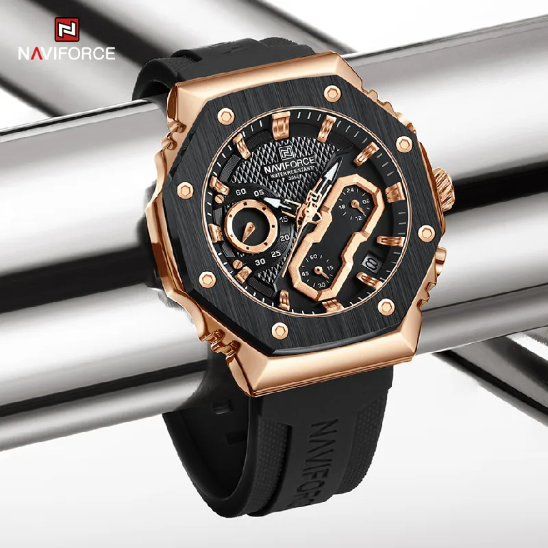 NAVIFORCE Men's Lovers Watch Sports Silicone Strap Chronograph Quartz Wristwatches Luminous Waterproof Clock Relogio Masculino