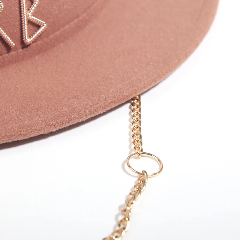 New Luxury Desige Letter Fedora Hat For Women Metal Chain Decor Jazz Hat Party Church Caps