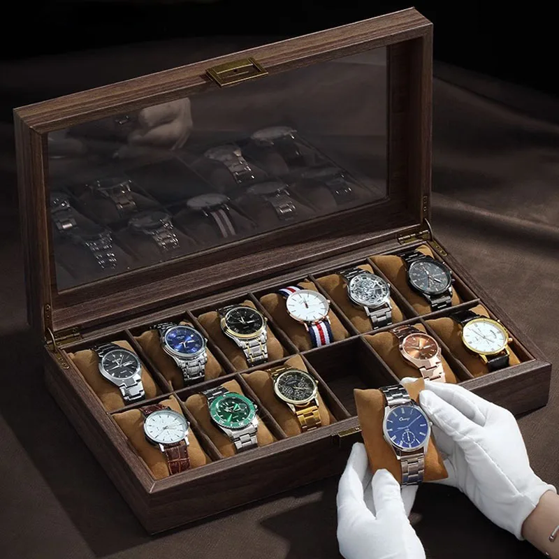 PU Leather Watch Box Organizer Watch Case with Glass Top