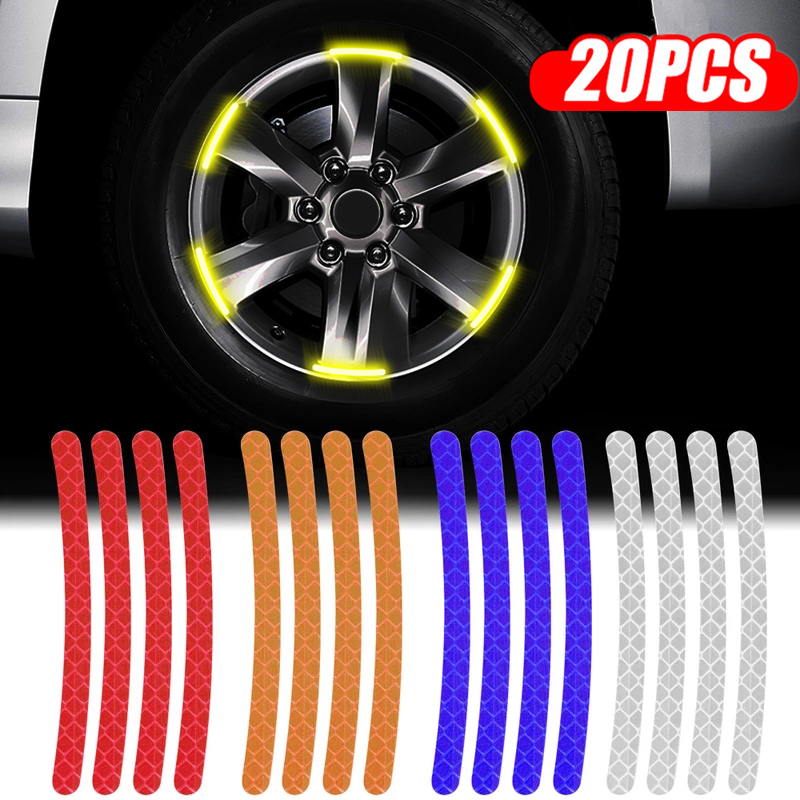 20Pcs Car Wheel Hub Sticker Tire Rim Luminous Stickers Roadway Safety Warning Reflective Strip for Auto Motorcyclec