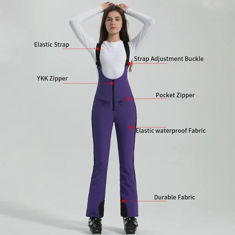 2025 Women New Outdoor Ski Winter Insulation Waterproof Skiing Snowboard Strap Pants Breathable Sports Snow Trousers