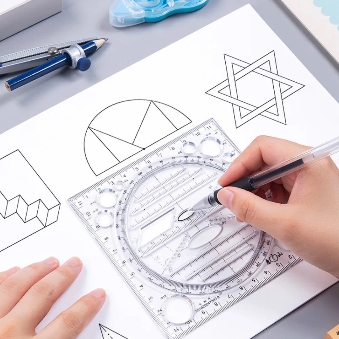 Multifunctional Universal Ruler Rotatable Drawing Template Art Design Geometry Ruler Drafting Measuring Tools Stationery Gifts