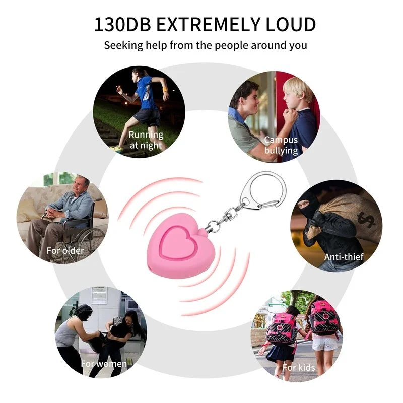 Portable Emergency Girl Women Security Alarms Self-Defense125 DB Decibels with LED Light Safety Key Chain Pedant Anti-wolf