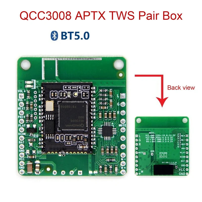QCC3008 APTXLL Receiver Board Module Hifi Bluetooth 5.0 TWS Audio Car Bluetooth Receiver Board(With DC Isolation)