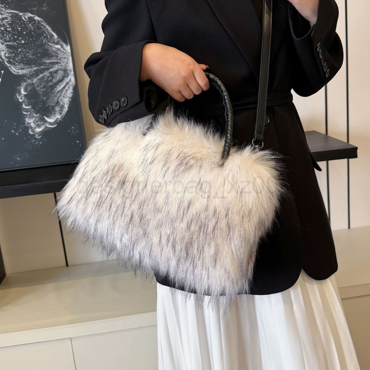 Niki Duncks Tote Bagbag Classic Designer Fashion 10a Top Woman Handbagevening Bags New Womens Square Plush Imitation Fur Raccoon Hair Handbag Large Ca