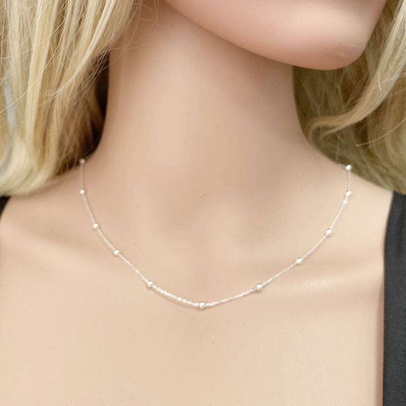 45cm-60cm Solid Pure Real 925 Sterling Silver Beads Cross Chain Necklace Women Girl Italy Jewelry Kolye Collare Collier Ketting