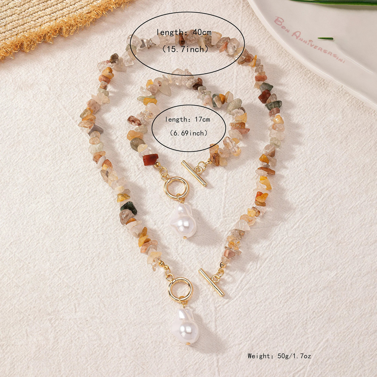 Fashion 2PCS Bohemian Choker Coral Aventurine Celestite Amethyst Quartz Irregular Natural Stone Chip Womens Bracelet 241031